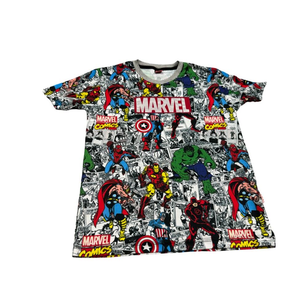 Marvel Nevada Kids Size 13 14 All Over Comic Print Superhero T Shirt